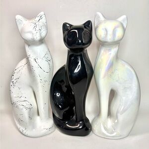 1980s Tall Post Modern Ceramic Cat Figurines trio